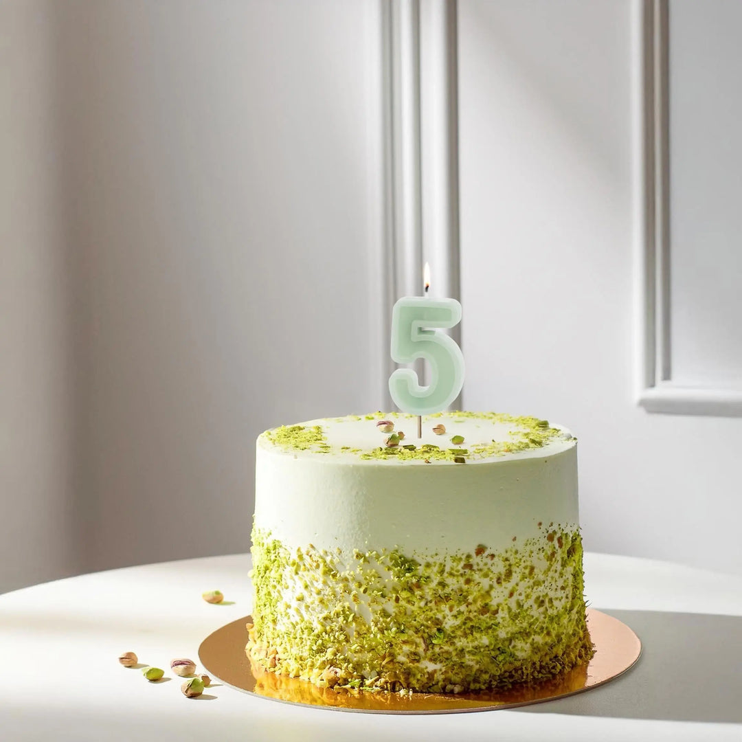 Pastel Green 5 Birthday Cake Candle - Mint Green Cake Decoration - Light Green Birthday Party Decor - 5th / 50th Birthday Candle - Jolie Fete UK