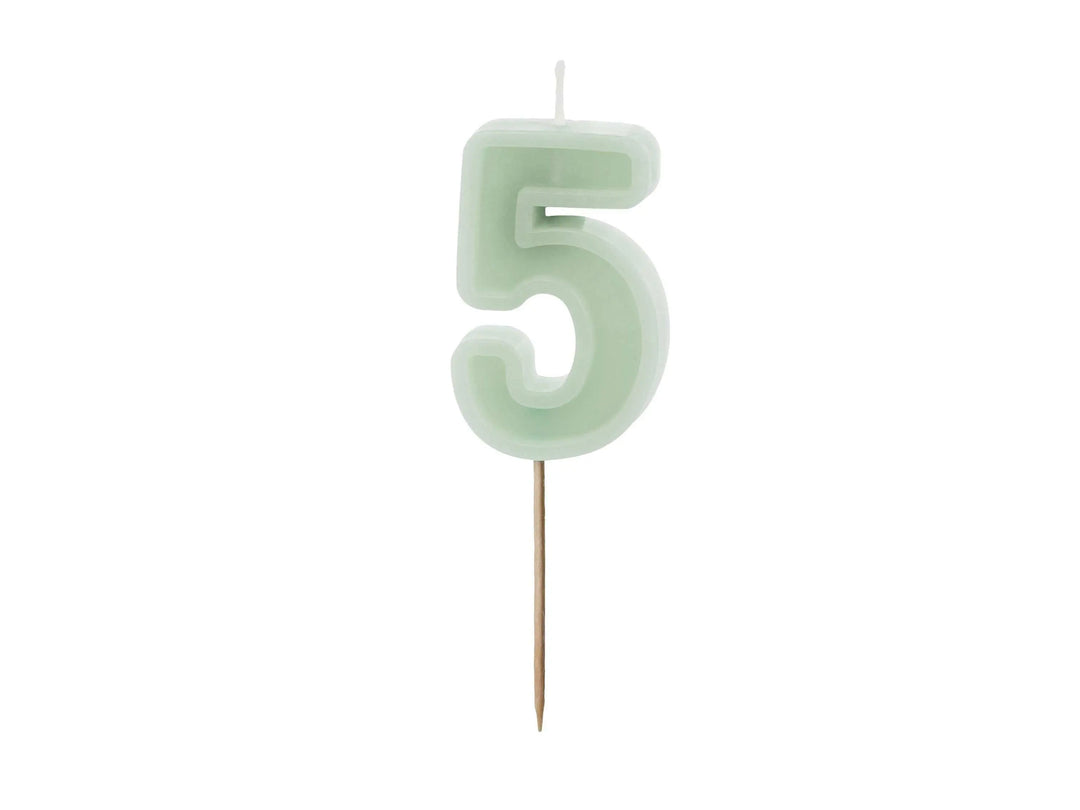 Pastel Green 5 Birthday Cake Candle - Mint Green Cake Decoration - Light Green Birthday Party Decor - 5th / 50th Birthday Candle - Jolie Fete UK