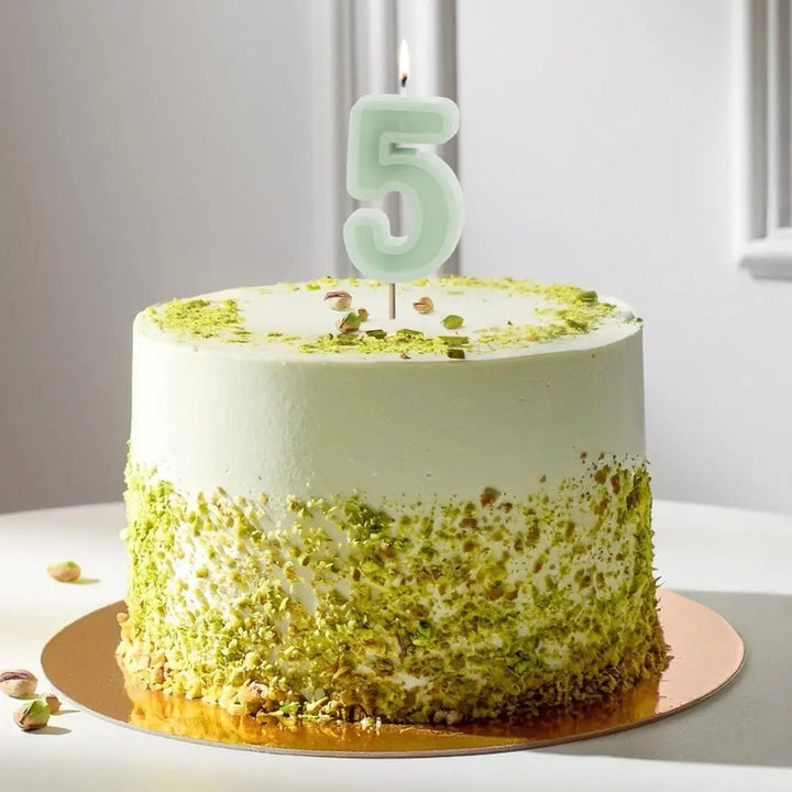 Pastel Green 5 Birthday Cake Candle - Mint Green Cake Decoration - Light Green Birthday Party Decor - 5th / 50th Birthday Candle - Jolie Fete UK