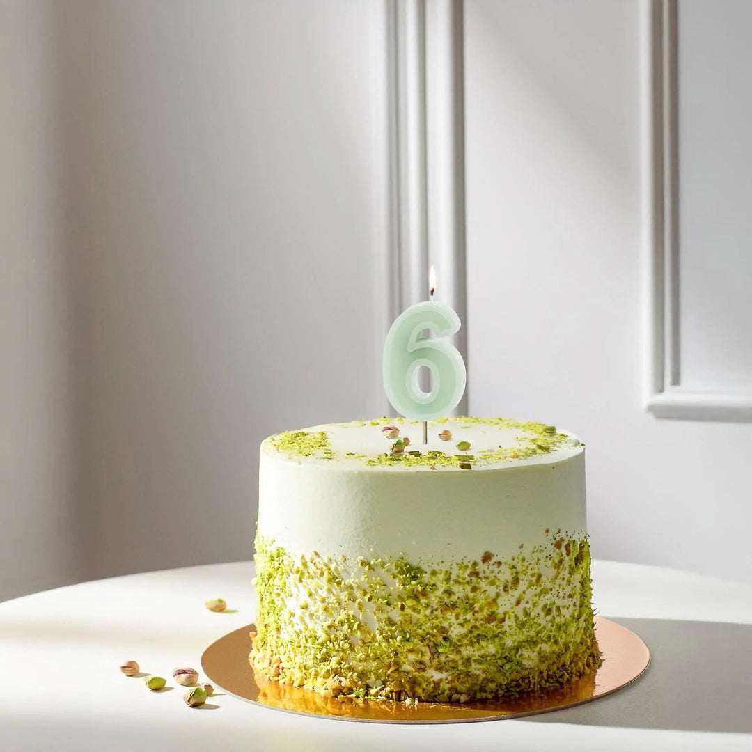 Pastel Green 6 Birthday Cake Candle - Mint Green Cake Decoration - Light Green Birthday Party Decor - 6th / 60th Birthday Candle - Jolie Fete UK