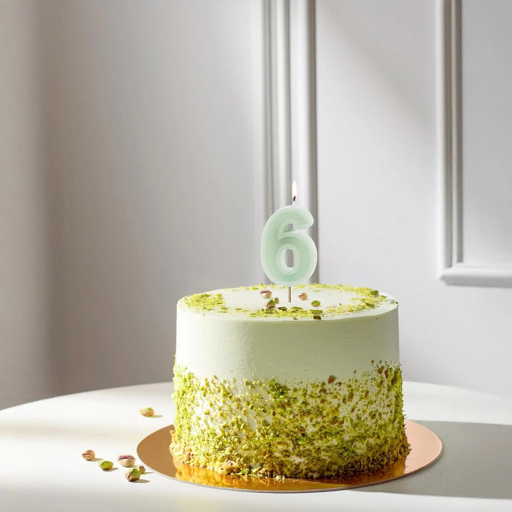 Pastel Green 6 Birthday Cake Candle - Mint Green Cake Decoration - Light Green Birthday Party Decor - 6th / 60th Birthday Candle - Jolie Fete UK