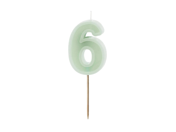 Pastel Green 6 Birthday Cake Candle - Mint Green Cake Decoration - Light Green Birthday Party Decor - 6th / 60th Birthday Candle - Jolie Fete UK