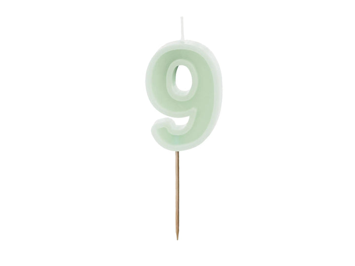 Pastel Green 9 Birthday Cake Candle - Mint Green Cake Decoration - Light Green Birthday Party Decor - 9th / 90th Birthday Candle - Jolie Fete UK
