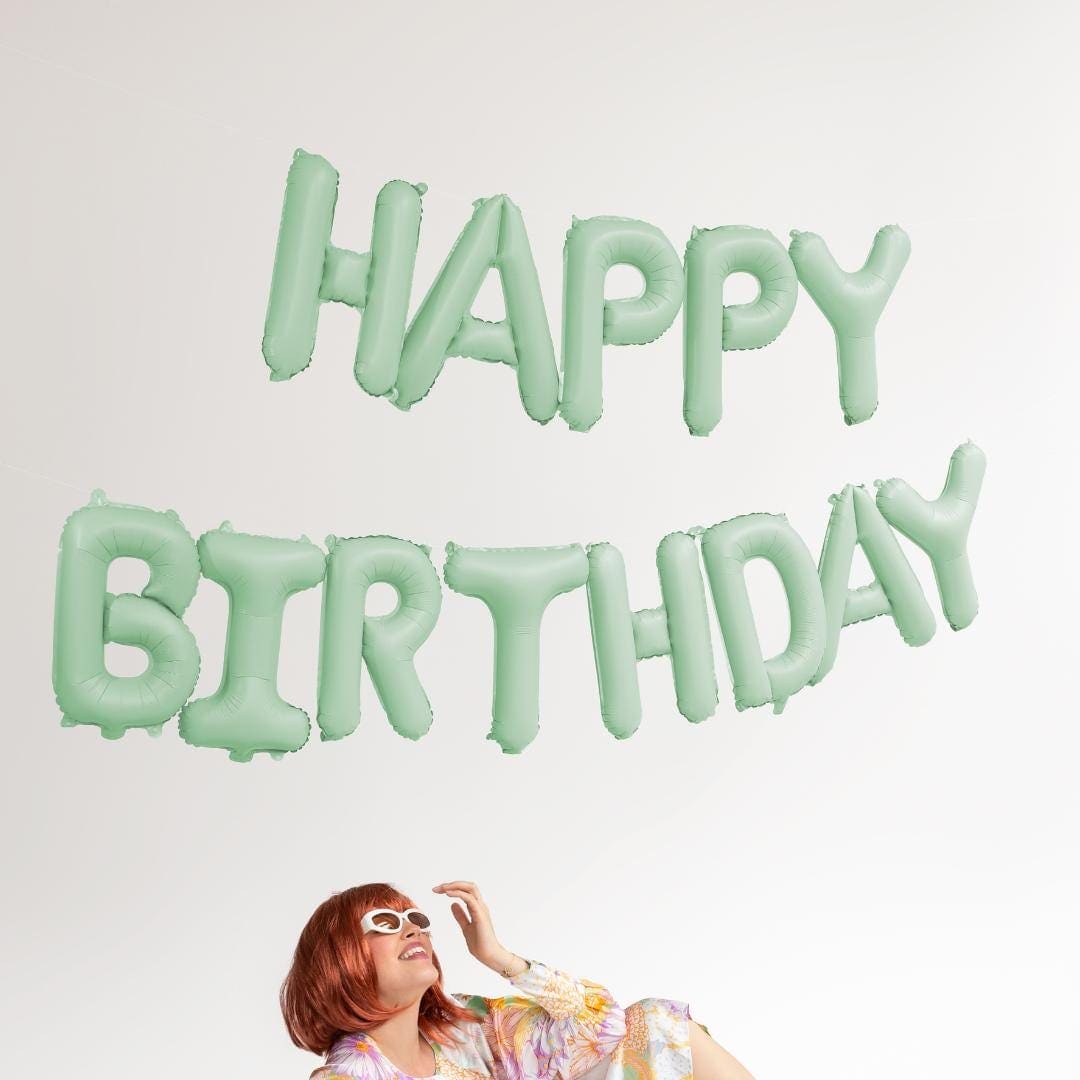 Pastel Green Happy Birthday Balloons - Mint Green Balloon - Light Green Birthday Party Decor - Jolie Fete UK