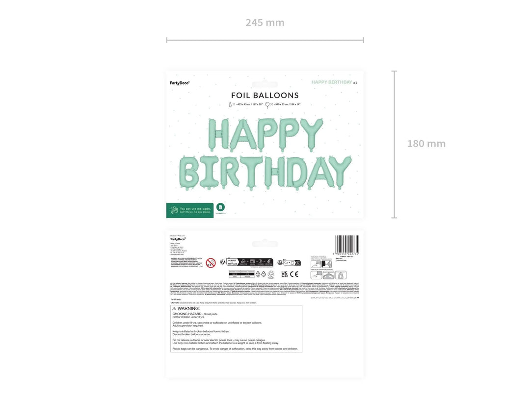 Pastel Green Happy Birthday Balloons - Mint Green Balloon - Light Green Birthday Party Decor - Jolie Fete UK