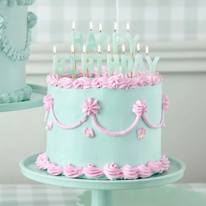 Pastel Green Happy Birthday Cake Candles - Mint Green Cake Decoration - Light Green Birthday Party Decor - Jolie Fete UK