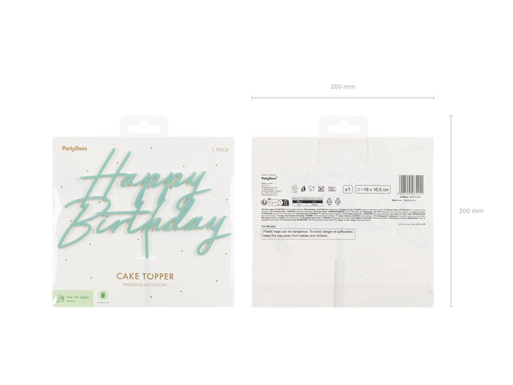 Pastel Green Happy Birthday Cake Topper - Reusable Mint Green Cake Decoration - Light Green Birthday Party Decor - Jolie Fete UK