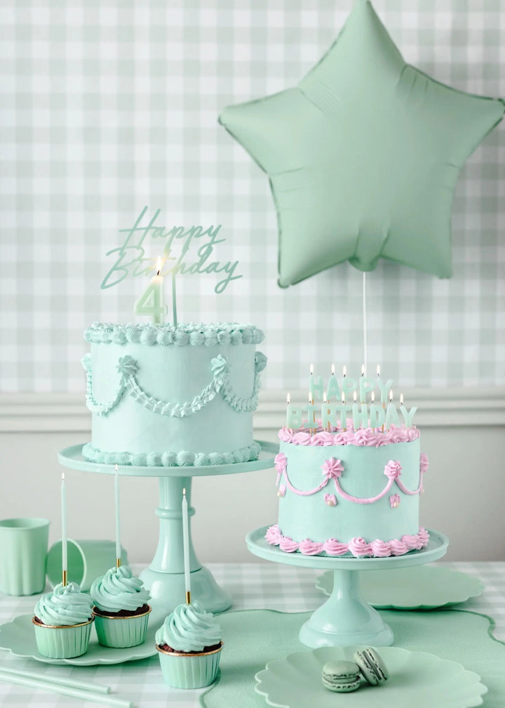Pastel Green Happy Birthday Cake Topper - Reusable Mint Green Cake Decoration - Light Green Birthday Party Decor - Jolie Fete UK