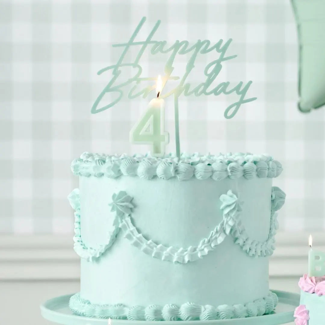 Pastel Green Happy Birthday Cake Topper - Reusable Mint Green Cake Decoration - Light Green Birthday Party Decor - Jolie Fete UK