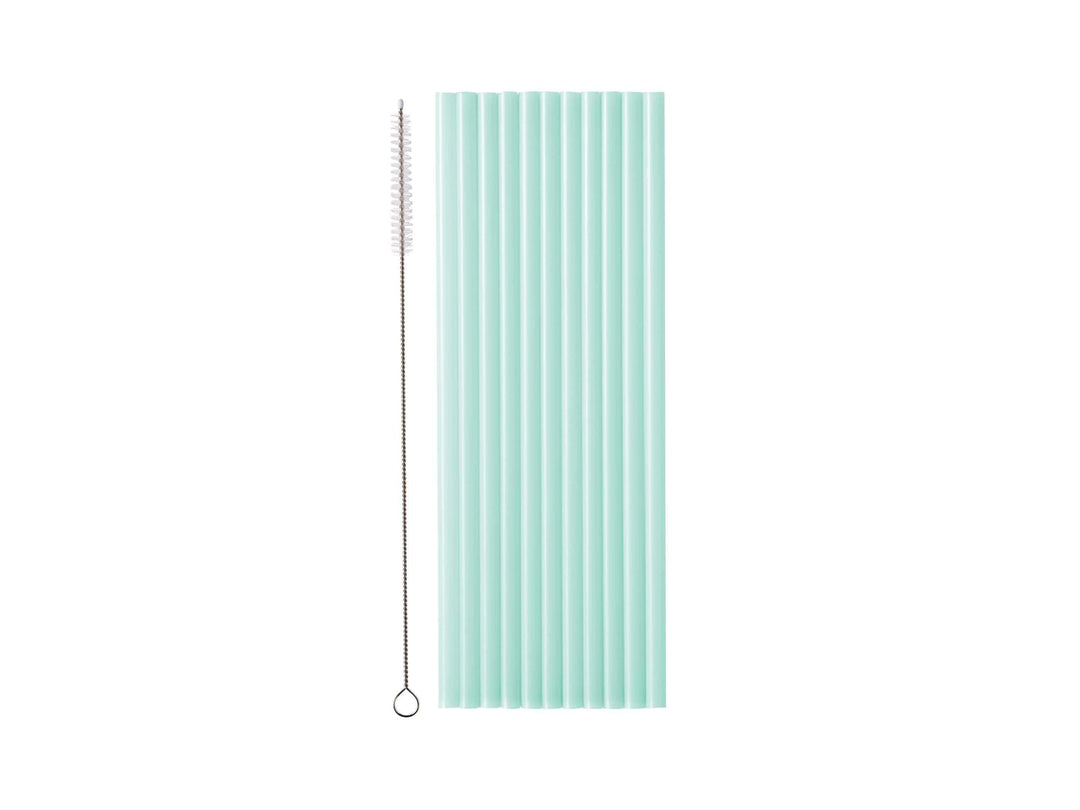 Pastel Green Reusable Straws - Mint Green Party Straws - Light Green Birthday Party Tableware -Reusable Plastic Straws With Brush-Pack Of 12 - Jolie Fete UK