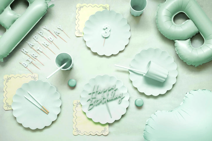 Pastel Green Reusable Straws - Mint Green Party Straws - Light Green Birthday Party Tableware -Reusable Plastic Straws With Brush-Pack Of 12 - Jolie Fete UK