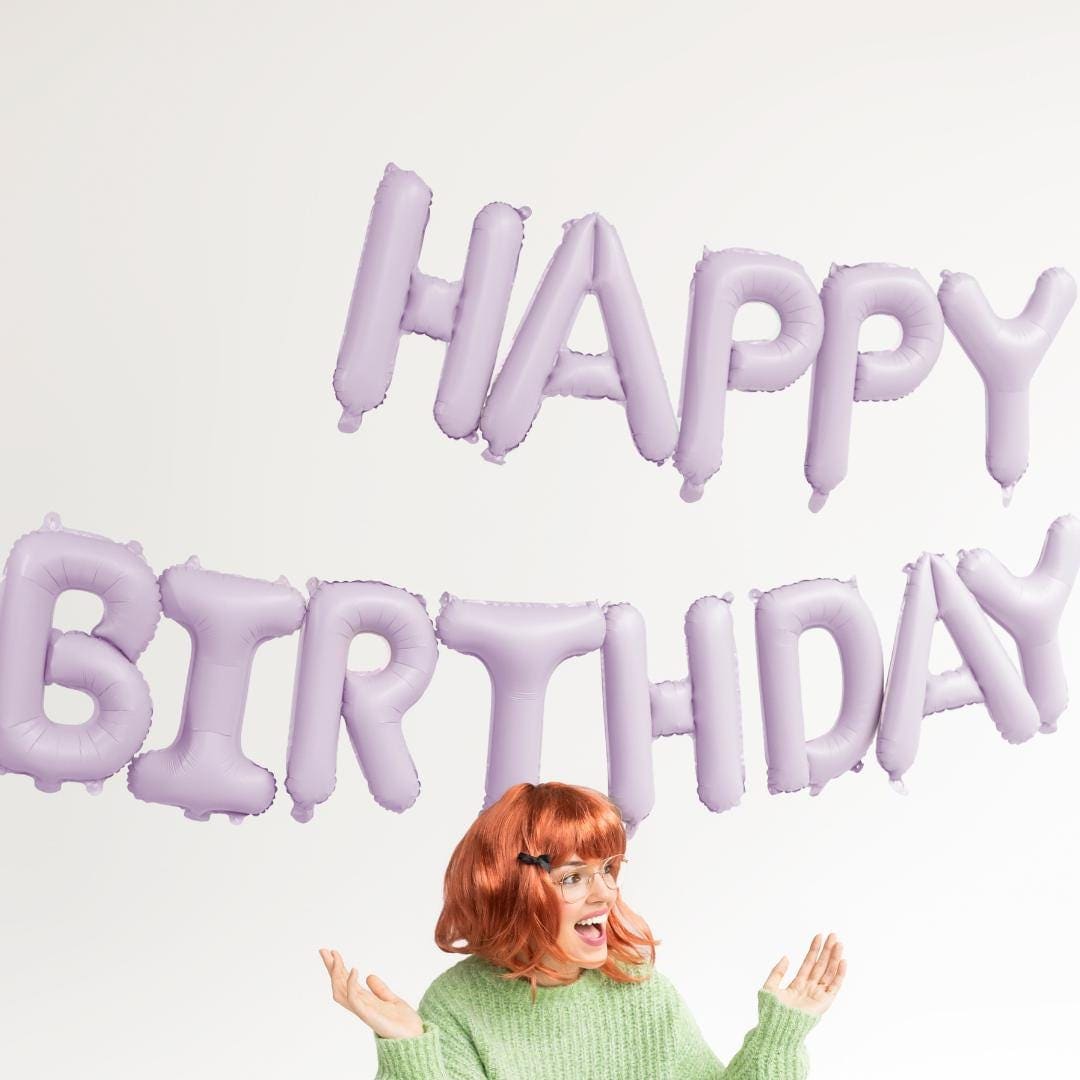 Pastel Lilac Happy Birthday Balloons - Light Violet Balloon - Pale Purple Birthday Party Decor - Jolie Fete UK
