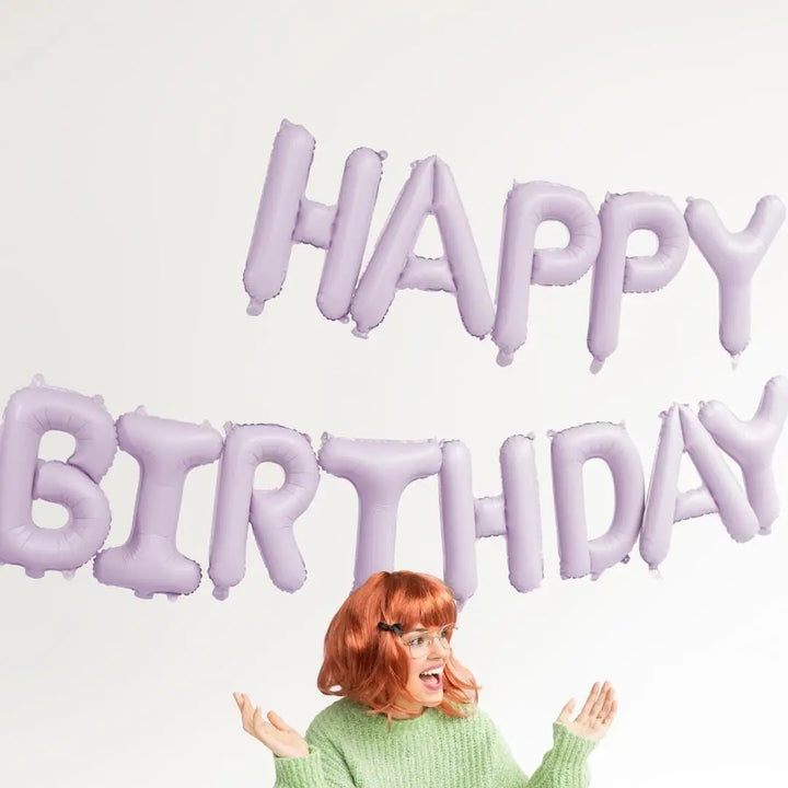Pastel Lilac Happy Birthday Balloons - Light Violet Balloon - Pale Purple Birthday Party Decor - Jolie Fete UK