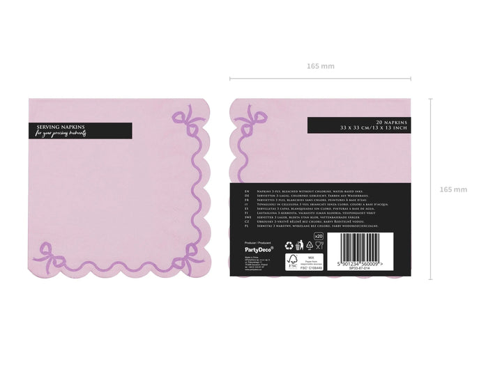 Pastel Lilac Napkins - Light Violet Party Paper Napkins - Pale Purple Birthday Party Tableware - Scallop Edge Design - Pack Of 12 - Jolie Fete UK