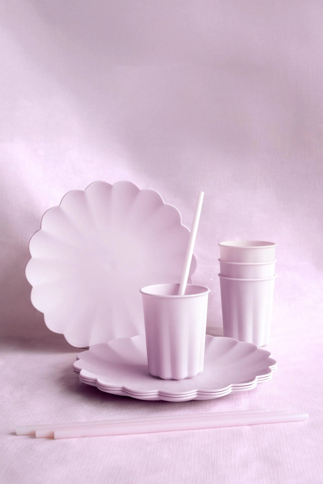 Pastel Lilac Reusable Straws - Light Violet Party Straws - Purple Birthday Party Tableware - Reusable Plastic Straws With Brush - Pack Of 12 - Jolie Fete UK