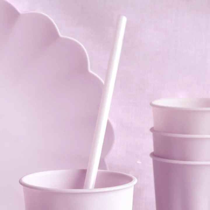 Pastel Lilac Reusable Straws - Light Violet Party Straws - Purple Birthday Party Tableware - Reusable Plastic Straws With Brush - Pack Of 12 - Jolie Fete UK