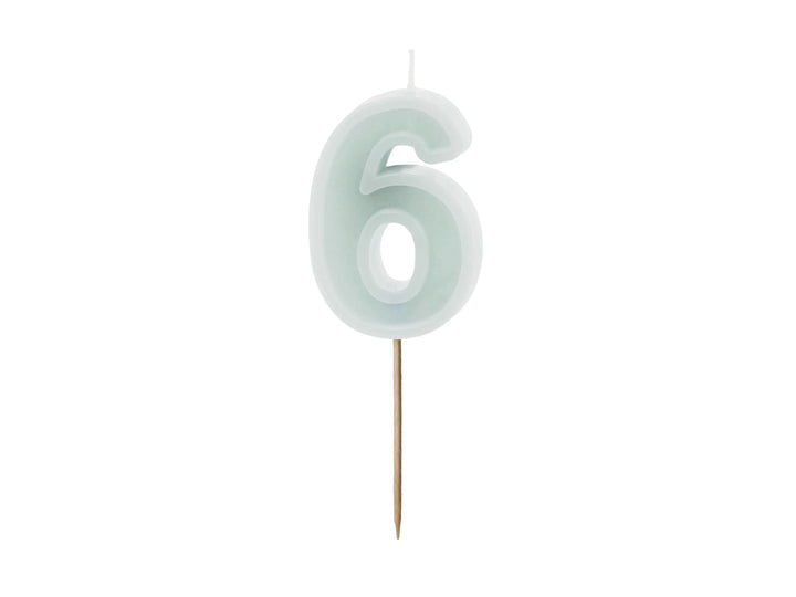 Pastel Minty Blue 6 Birthday Cake Candle - Mint Cake Decoration - Light Green Birthday Party Decor - 6th / 60th Birthday Candle - Jolie Fete UK