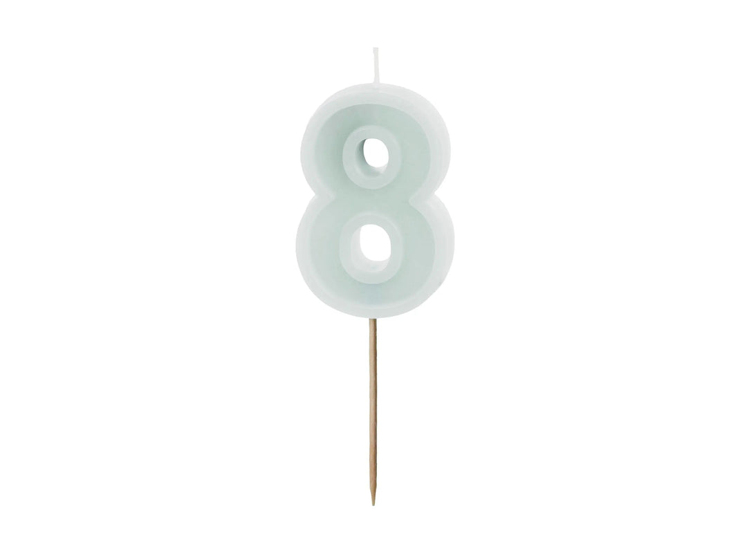 Pastel Minty Blue 8 Birthday Cake Candle - Mint Cake Decoration - Light Green Birthday Party Decor - 8th / 80th Birthday Candle - Jolie Fete UK