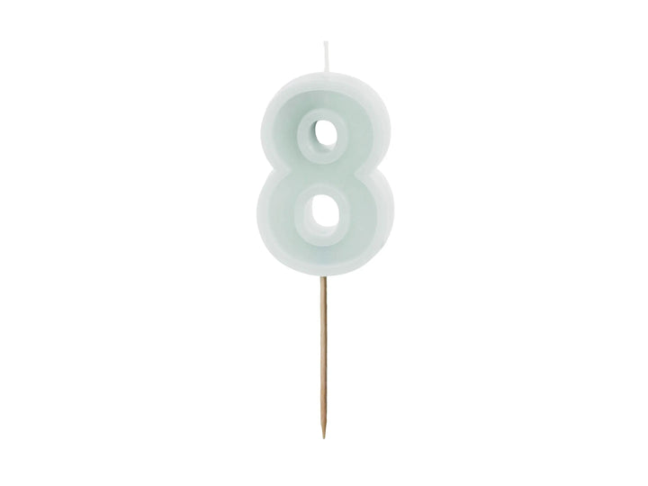 Pastel Minty Blue 8 Birthday Cake Candle - Mint Cake Decoration - Light Green Birthday Party Decor - 8th / 80th Birthday Candle - Jolie Fete UK