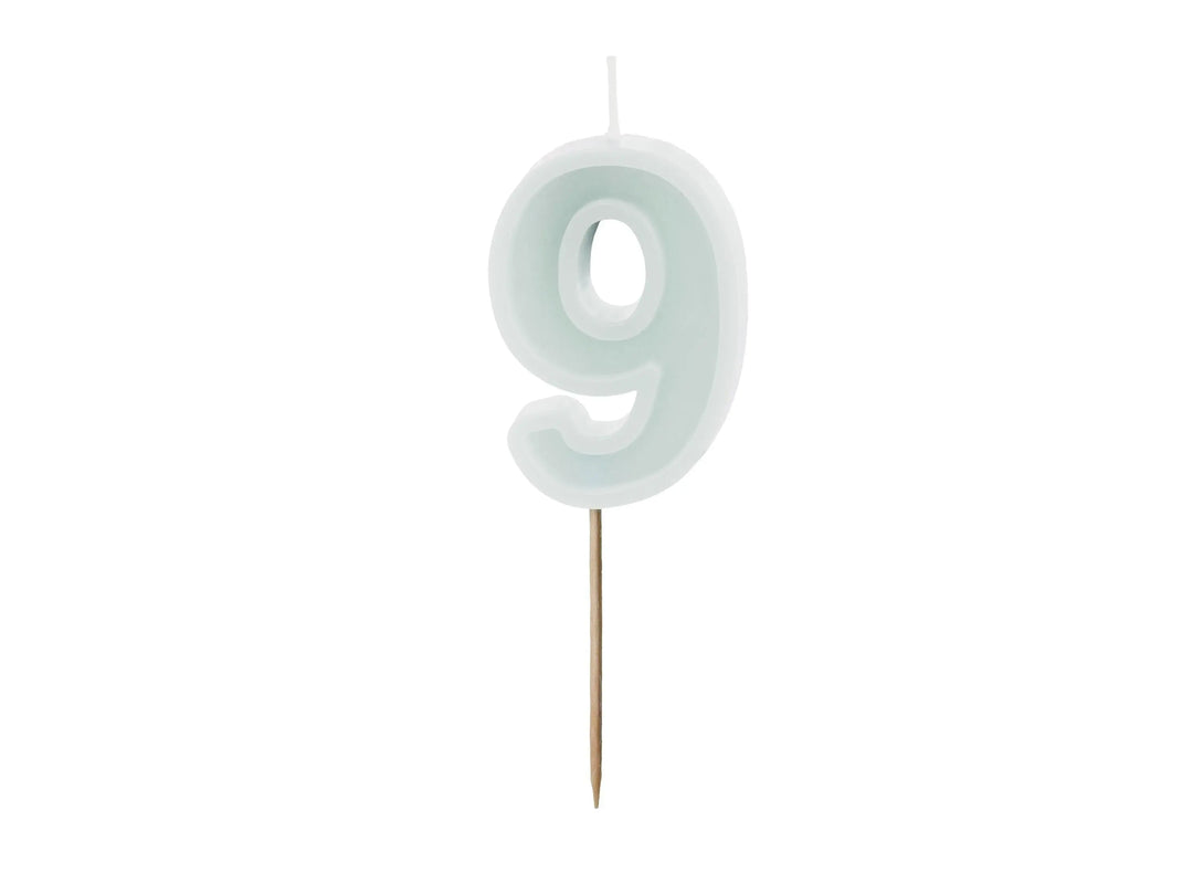 Pastel Minty Blue 9 Birthday Cake Candle - Mint Cake Decoration - Light Green Birthday Party Decor - 9th / 90th Birthday Candle - Jolie Fete UK