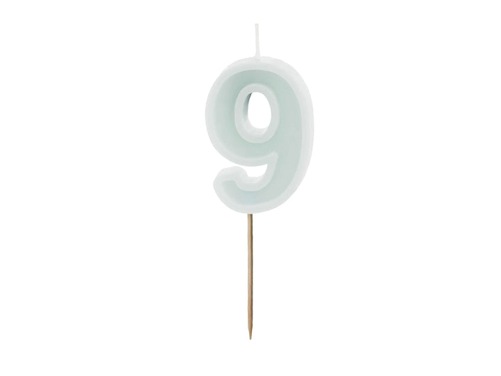 Pastel Minty Blue 9 Birthday Cake Candle - Mint Cake Decoration - Light Green Birthday Party Decor - 9th / 90th Birthday Candle - Jolie Fete UK