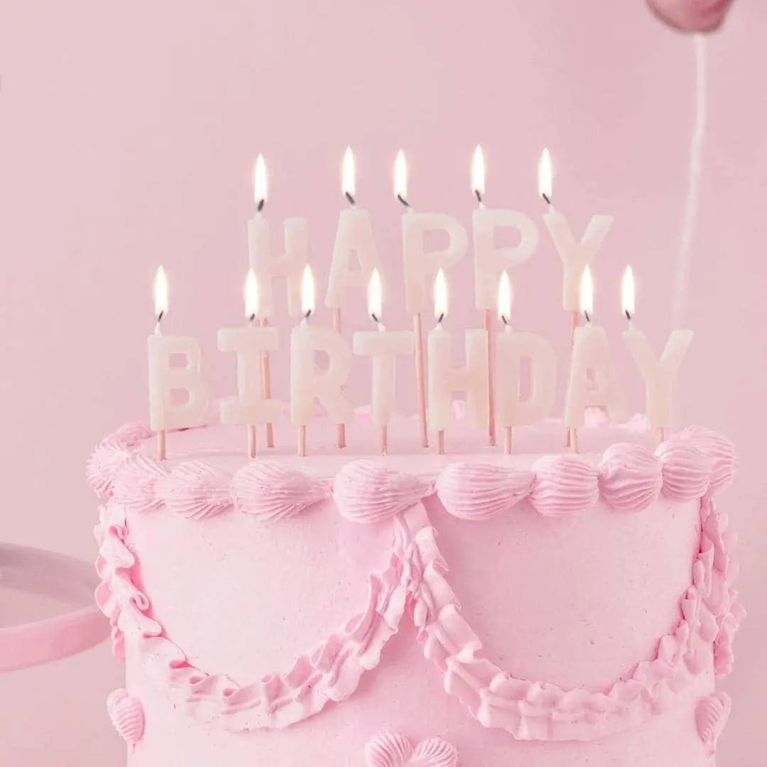 Pastel Pink Happy Birthday Cake Candles - Baby Pink Cake Decorations - Light Pink Birthday Party Decor - Jolie Fete UK