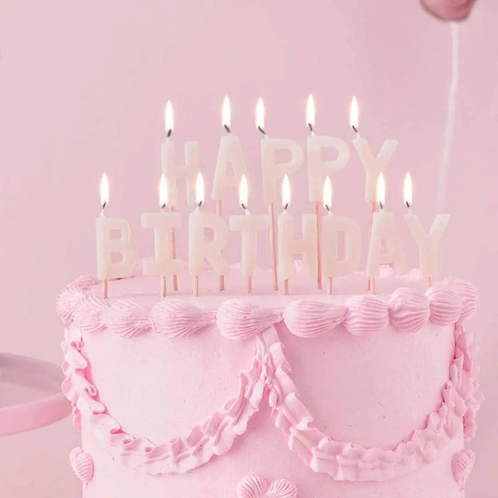 Pastel Pink Happy Birthday Cake Candles - Baby Pink Cake Decorations - Light Pink Birthday Party Decor - Jolie Fete UK