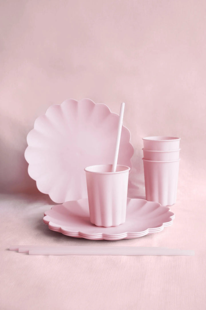 Pastel Pink Reusable Cups - Baby Pink Party Cups - Light Pink Birthday Party Decorations - Picnic Plastic Cups - Pack Of 4 - Jolie Fete UK