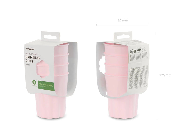 Pastel Pink Reusable Cups - Baby Pink Party Cups - Light Pink Birthday Party Decorations - Picnic Plastic Cups - Pack Of 4 - Jolie Fete UK