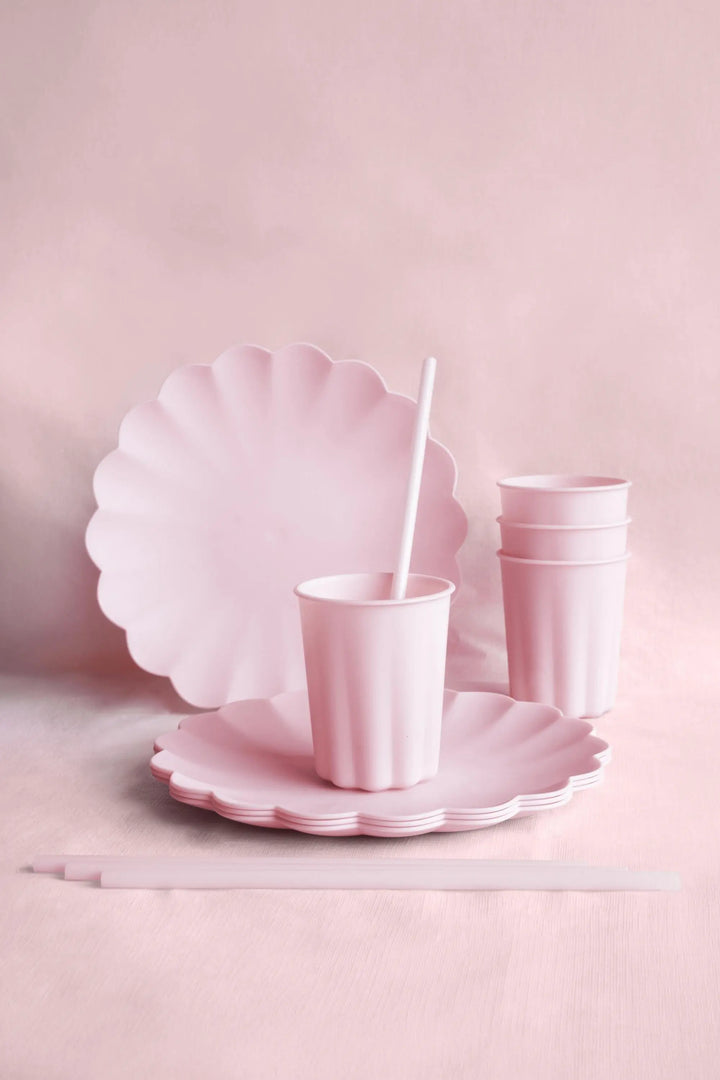 Pastel Pink Reusable Straws - Baby Pink Party Straws - Light Pink Birthday Party Tableware - Reusable Plastic Straws With Brush - Pack Of 12 - Jolie Fete UK