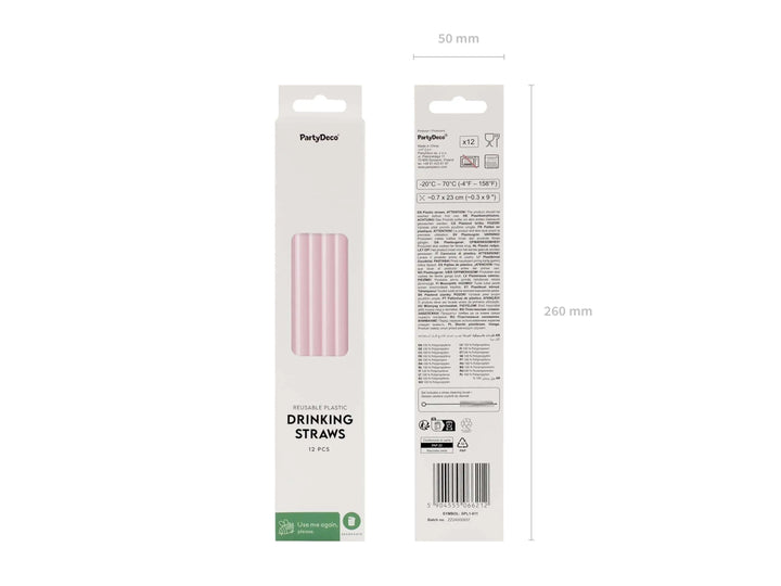 Pastel Pink Reusable Straws - Baby Pink Party Straws - Light Pink Birthday Party Tableware - Reusable Plastic Straws With Brush - Pack Of 12 - Jolie Fete UK
