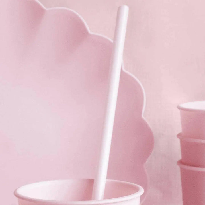 Pastel Pink Reusable Straws - Baby Pink Party Straws - Light Pink Birthday Party Tableware - Reusable Plastic Straws With Brush - Pack Of 12 - Jolie Fete UK