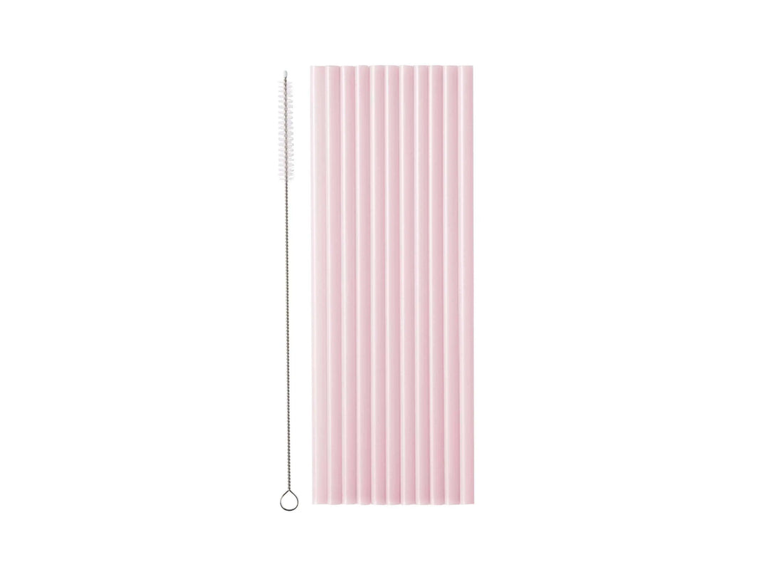 Pastel Pink Reusable Straws - Baby Pink Party Straws - Light Pink Birthday Party Tableware - Reusable Plastic Straws With Brush - Pack Of 12 - Jolie Fete UK