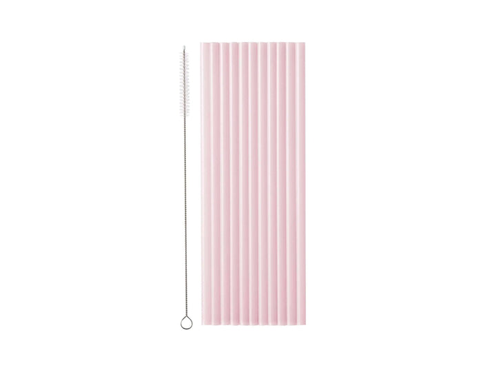 Pastel Pink Reusable Straws - Baby Pink Party Straws - Light Pink Birthday Party Tableware - Reusable Plastic Straws With Brush - Pack Of 12 - Jolie Fete UK