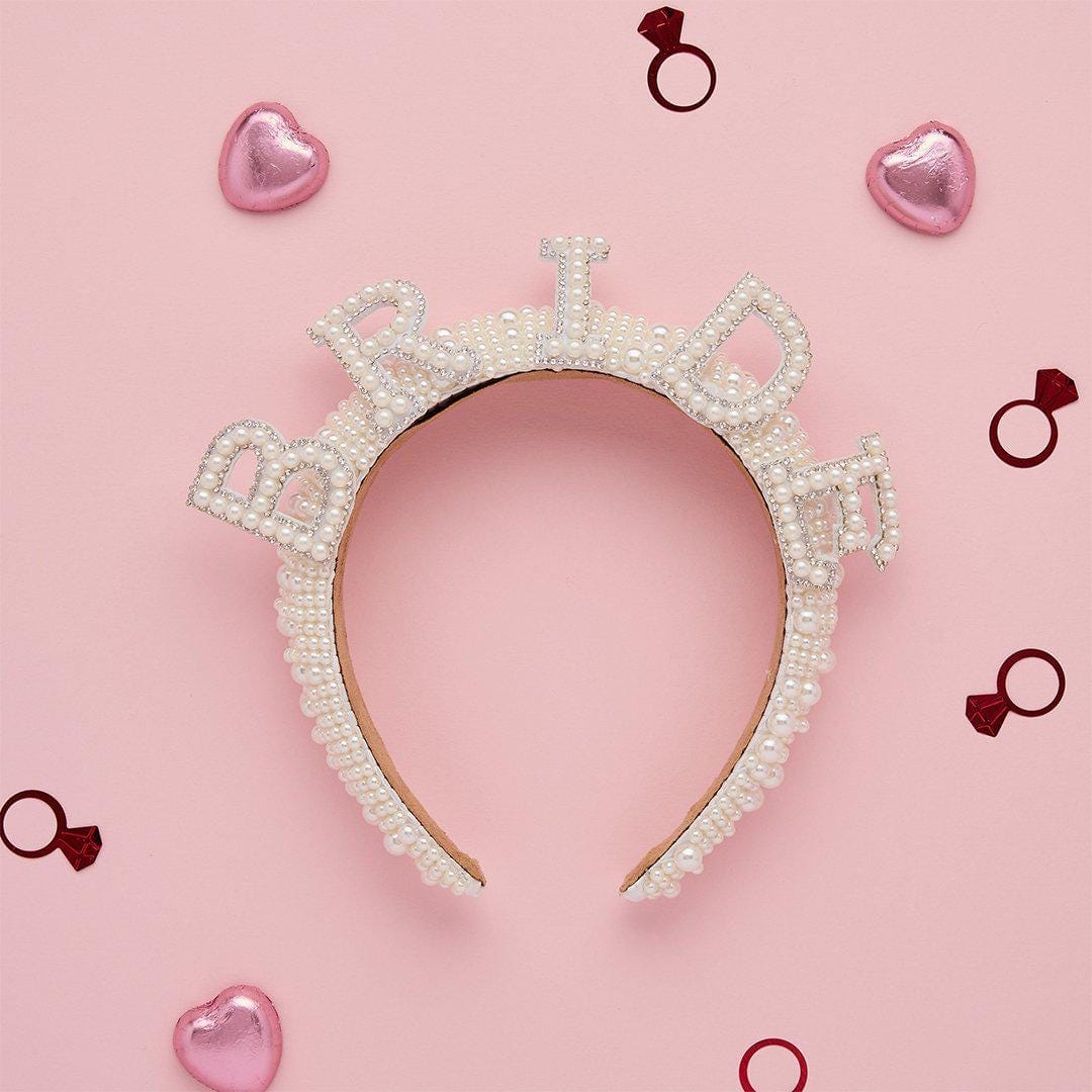 Pearl Bride Headband - She’s Tying The Knot Hen Party Accessory - Faux Pearl Encrusted Bride To Be Crown - Coquette Wedding Hair-Hootyballoo - Jolie Fete UK