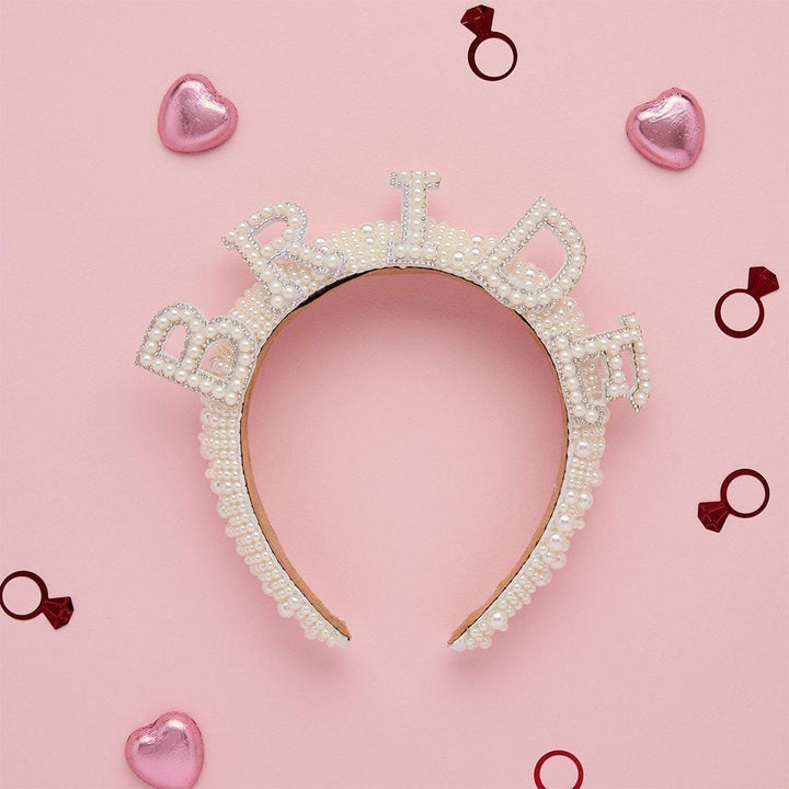 Pearl Bride Headband - She’s Tying The Knot Hen Party Accessory - Faux Pearl Encrusted Bride To Be Crown - Coquette Wedding Hair-Hootyballoo - Jolie Fete UK
