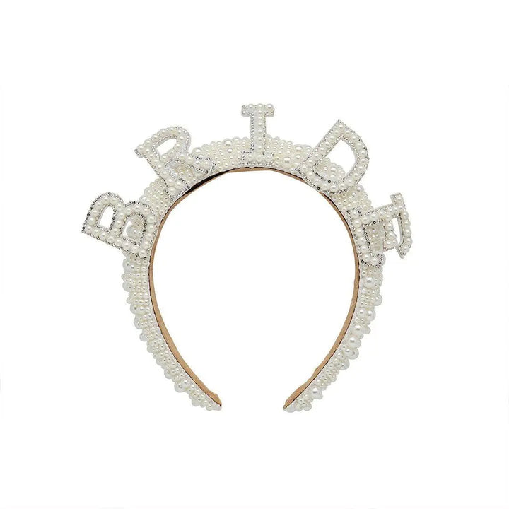 Pearl Bride Headband - She’s Tying The Knot Hen Party Accessory - Faux Pearl Encrusted Bride To Be Crown - Coquette Wedding Hair-Hootyballoo - Jolie Fete UK