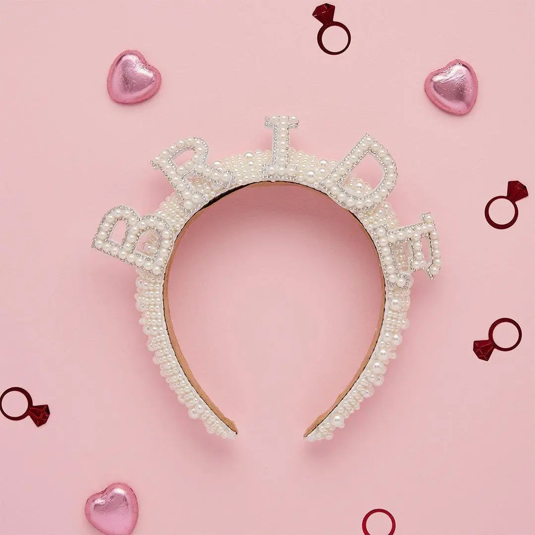 Pearl Bride Headband - She’s Tying The Knot Hen Party Accessory - Faux Pearl Encrusted Bride To Be Crown - Coquette Wedding Hair-Hootyballoo - Jolie Fete UK