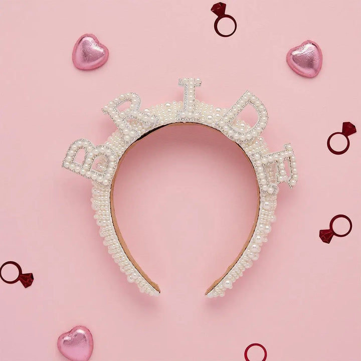 Pearl Bride Headband - She’s Tying The Knot Hen Party Accessory - Faux Pearl Encrusted Bride To Be Crown - Coquette Wedding Hair-Hootyballoo - Jolie Fete UK