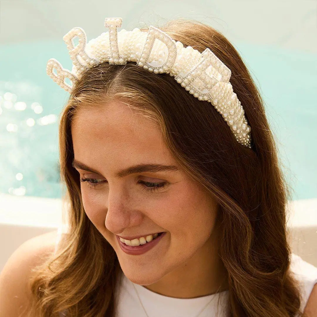 Pearl Bride Headband - She’s Tying The Knot Hen Party Accessory - Faux Pearl Encrusted Bride To Be Crown - Coquette Wedding Hair-Hootyballoo - Jolie Fete UK