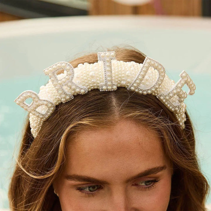 Pearl Bride Headband - She’s Tying The Knot Hen Party Accessory - Faux Pearl Encrusted Bride To Be Crown - Coquette Wedding Hair-Hootyballoo - Jolie Fete UK