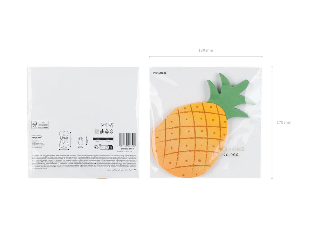 Pineapple Paper Napkins - Summer Tropical Party Decor - Fruit Shape Napkin - Luau Birthday Party - Garden BBQ Supplies - Pack Of 20 - Jolie Fete UK