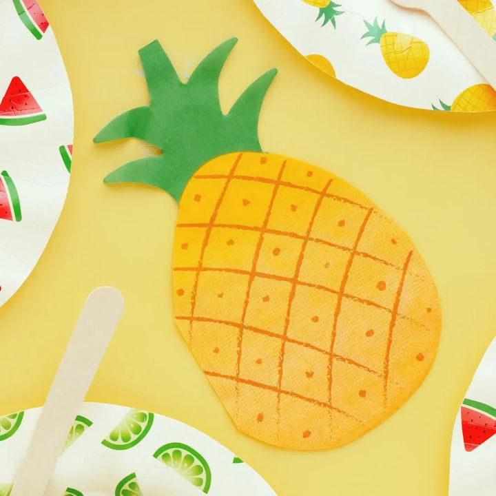 Pineapple Paper Napkins - Summer Tropical Party Decor - Fruit Shape Napkin - Luau Birthday Party - Garden BBQ Supplies - Pack Of 20 - Jolie Fete UK