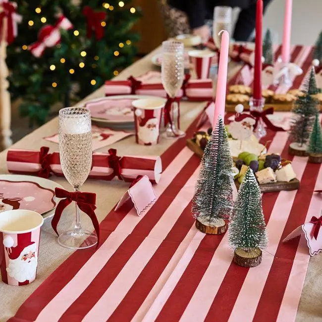 Pink & Red Stripe Paper Tablecloth - Disposable Table Cover - Birthday Party, Christmas Dinner Table Decoration - Striped Partyware - Jolie Fete UK