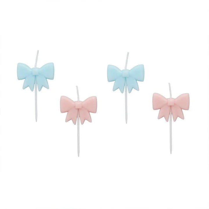 Bow Birthday Candles - Pink & Blue Vintage Bow Shape Cake Candles - Coquette Party Topper - Cute Pastel Wax Candles - Cake Toppers-Pack of 4 - Jolie Fete UK