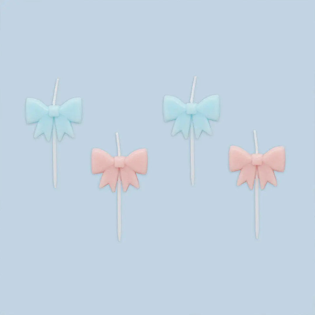 Bow Birthday Candles - Pink & Blue Vintage Bow Shape Cake Candles - Coquette Party Topper - Cute Pastel Wax Candles - Cake Toppers-Pack of 4 - Jolie Fete UK