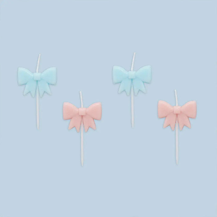 Bow Birthday Candles - Pink & Blue Vintage Bow Shape Cake Candles - Coquette Party Topper - Cute Pastel Wax Candles - Cake Toppers-Pack of 4 - Jolie Fete UK