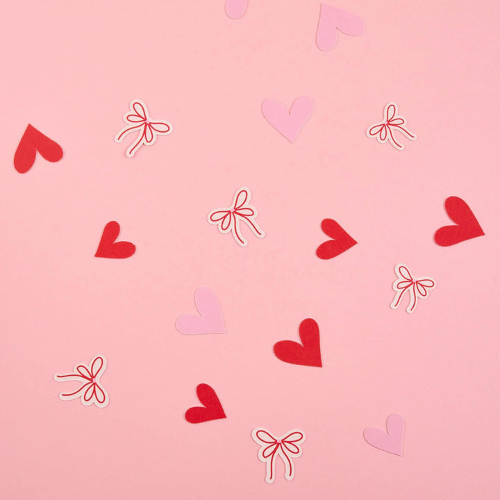 Pink Bow & Red Heart Confetti - Coquette Party Supplies - Soft Girl Valentine’s Decor - Heart Table Scatter - Bow Birthday Decorations -14g - Jolie Fete UK