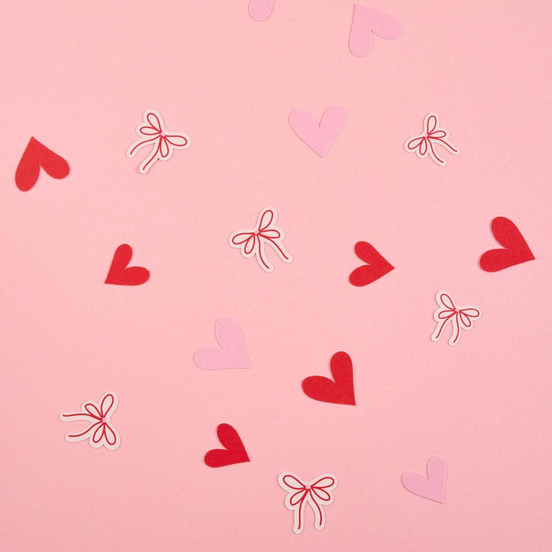 Pink Bow & Red Heart Confetti - Coquette Party Supplies - Soft Girl Valentine’s Decor - Heart Table Scatter - Bow Birthday Decorations -14g - Jolie Fete UK