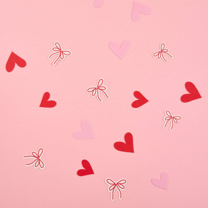 Pink Bow & Red Heart Confetti - Coquette Party Supplies - Soft Girl Valentine’s Decor - Heart Table Scatter - Bow Birthday Decorations -14g - Jolie Fete UK